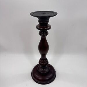 Pottery Barn Turned Wood Candle Holder Mahogany Taper Pillar 16"